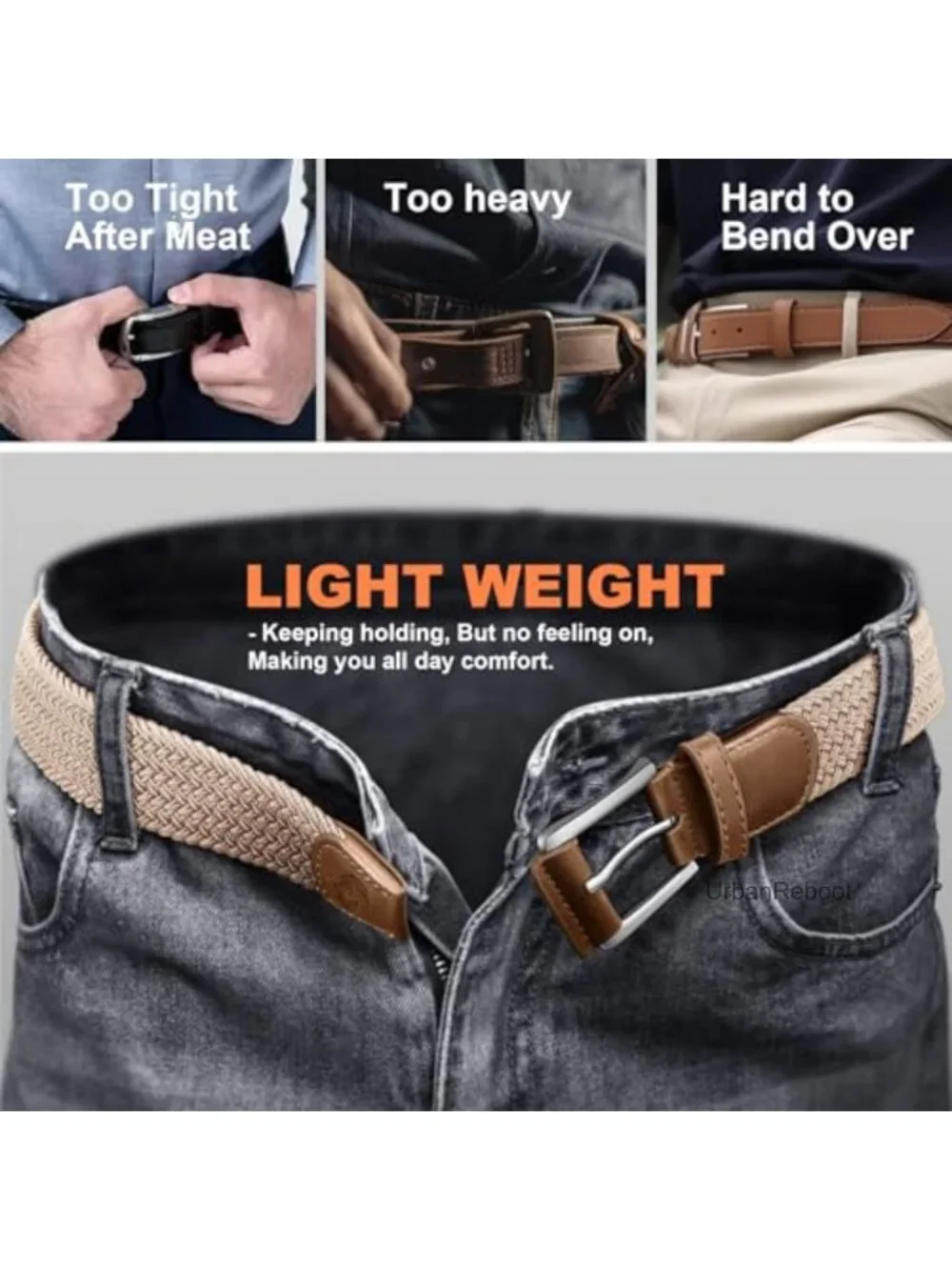 Stretch Braided Belt for Men - Elastic Woven Golf Belt - No-Hole Design - Nylon